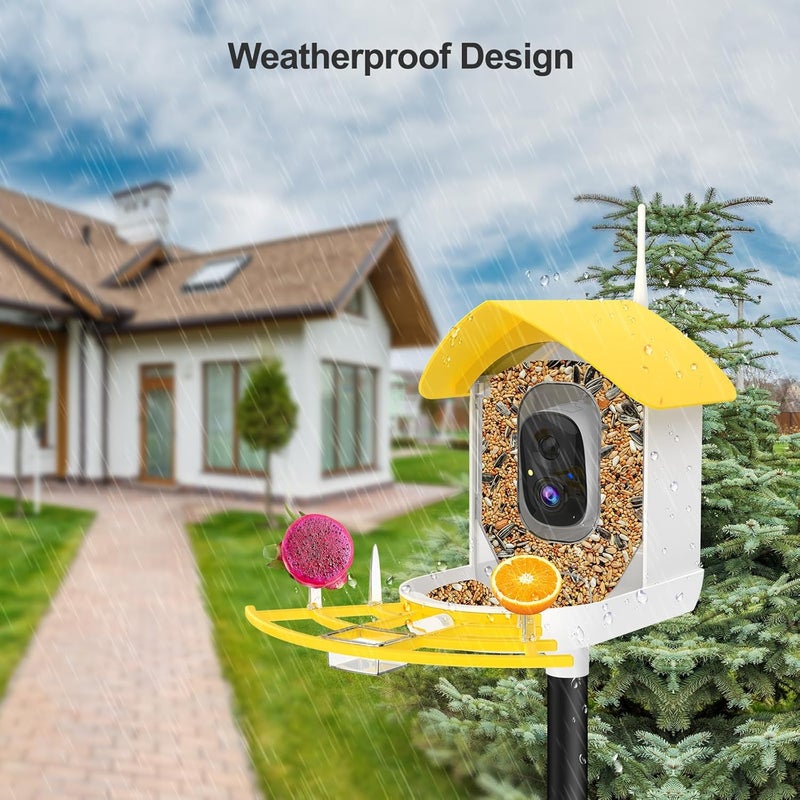 Fazoxo Smart Bird Feeder with Camera, Birds AI Identify, Motion Detection with Real-Time Notice, WiFi FHD Bird Camera, Auto Capture, Solar Powered Outdoor Charging Bird House, IP65 Waterproof,Yellow - Image 4